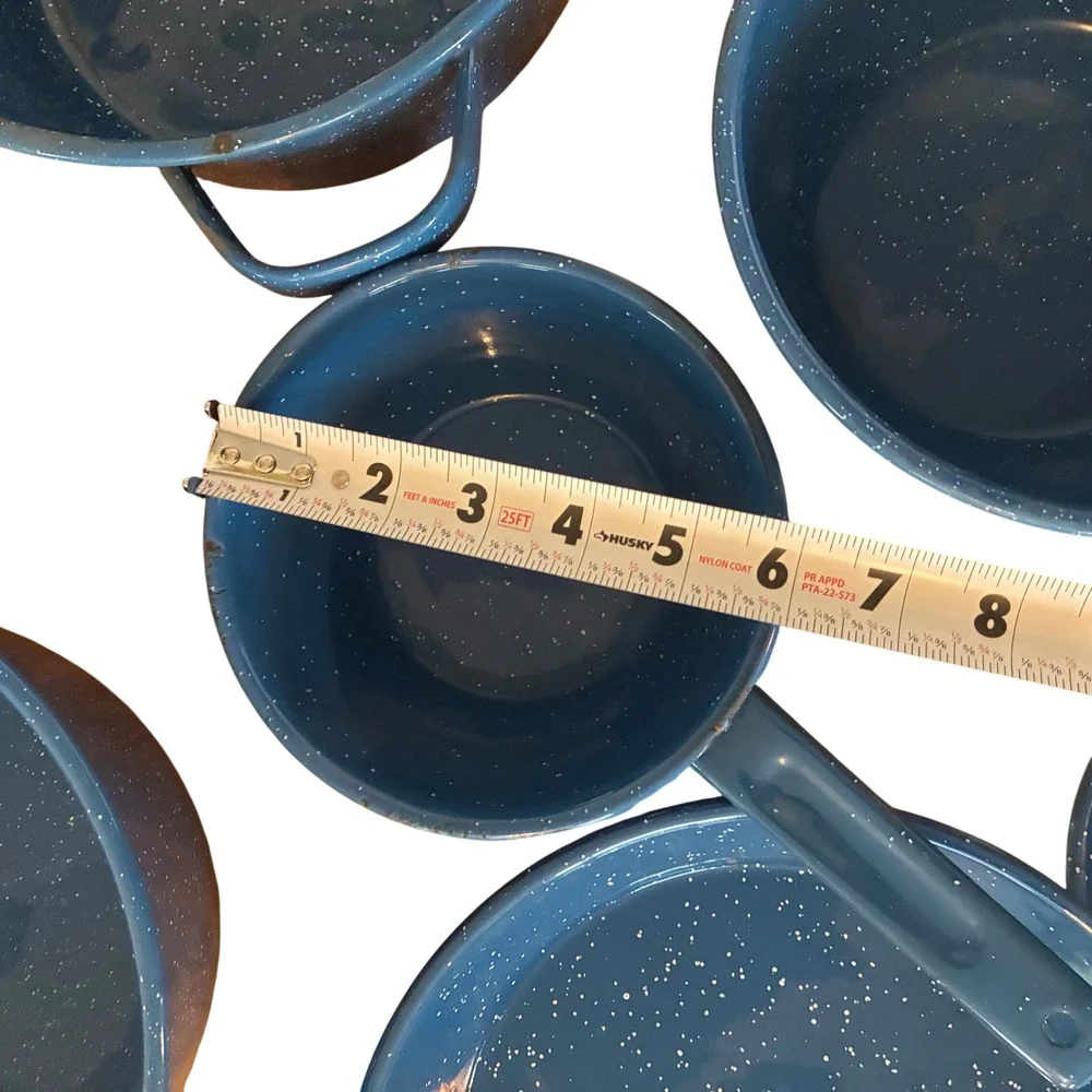 Vintage Blue Speckled Enamelware Cookware Set 10 Piece Graniteware Camping Pots
